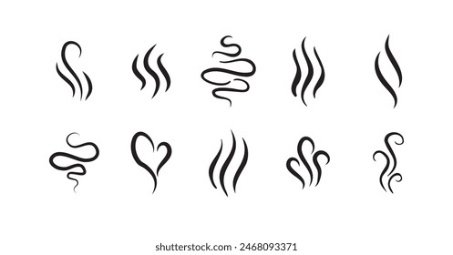 Smells line hot air icon set, hot aroma, smells or fumes. Fragrances evaporate icons. Vector illustration