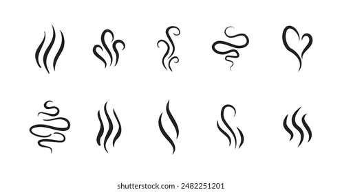 Smells line hot air icon set, hot aroma, smells or fumes. Fragrances evaporate icons. Vector illustration