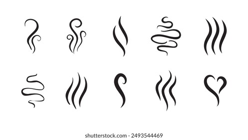 Smells line hot air icon set, hot aroma, smells or fumes. Fragrances evaporate icons. Vector illustration