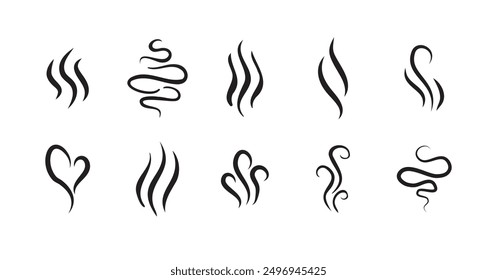 Smells line hot air icon set, hot aroma, smells or fumes. Fragrances evaporate icons. Vector illustration