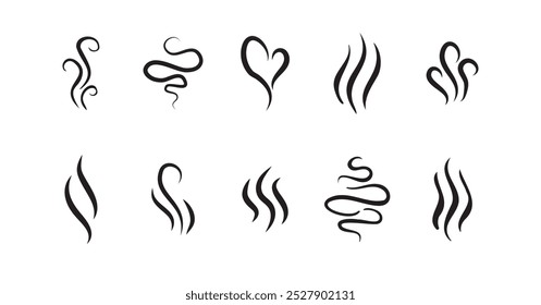 Smells line hot air icon set, hot aroma, smells or fumes. Fragrances evaporate icons. Vector illustration