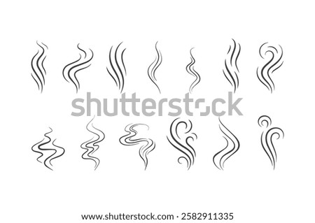 Smells line hot air icon set, hot aroma, smells or fumes. Fragrances evaporate icons