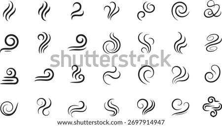 Smells line hot air icon set, hot aroma, smells or fumes. Fragrances evaporate icons.