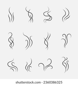 Smells line icon set, aroma, waves, steam, smoke of fumes. Hot drinks, coffee or tea. Vector illustration