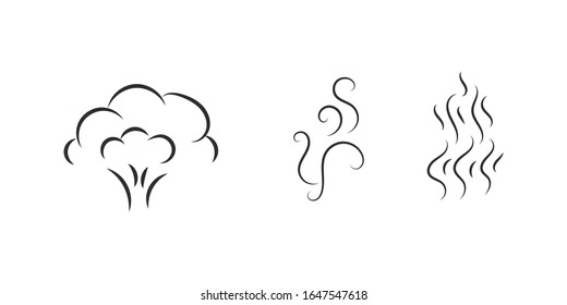 Smells line icon set, hot aroma, smells or fumes. Fragrances evaporate icons. Coffee, tea in cup. Symbols of glasses of hot drinks on white background. Vector illustration doodle hand drawn, EPS 10.