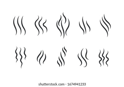 Smells line icon set, hot aroma, smells or fumes. Fragrances evaporate icons. Coffee, tea in cup. Symbols of glasses of hot drinks on white background. Vector illustration doodle hand drawn, EPS 10.