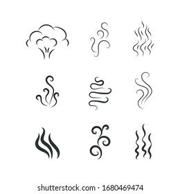 Smells line icon set, hot aroma, smells or fumes. Fragrances evaporate icons. Coffee, tea in cup. Symbols of glasses of hot drinks on white background. Vector illustration doodle hand drawn, EPS 10.