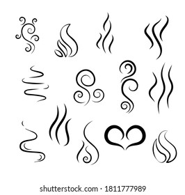 Smells line icon set, hot aroma, smells or fumes. Coffee, tea in cup.