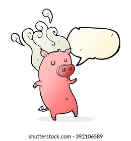 smelly cartoon pig with speech bubble