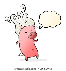 smelly cartoon pig with thought bubble