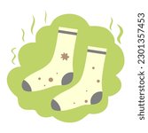 Smelly and dirty socks concept vector illustration. Unpleasant smell from dirty sock.