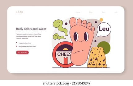 Smelly feet. Excessive sweating or hyperhidrosis concept. Sweat problem and bacterias propagation. Flat vector illustration