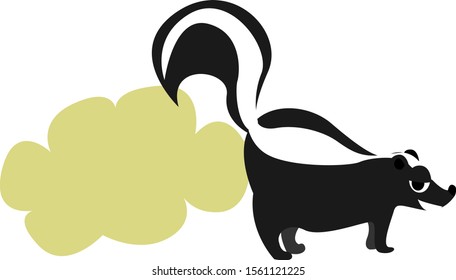 Smelly skunk, illustration, vector on white background.