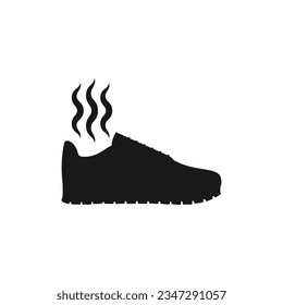 Smelly sneaker silhouette. Stinky smell shoes.  Vector on empty white background.