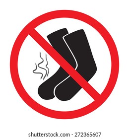 Smelly socks sign. Dirty socks icon. Prohibition forbidden sign. Vector flat illustration.