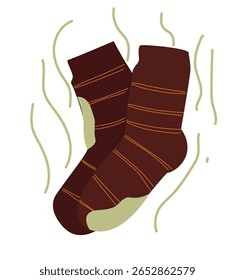 Smelly socks.Dirty stinky sock with flies and bad smell