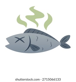 Smelly stale fish vector isolated illustration