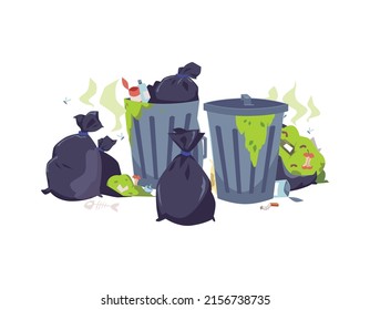 Smelly Trash Cans Garbage Bags Flies Stock Vector Royalty Free Shutterstock