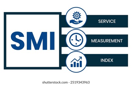 SMI - Service Measurement Index acronym, business concept. word lettering typography design illustration with line icons and ornaments. Internet web site promotion concept vector layout.