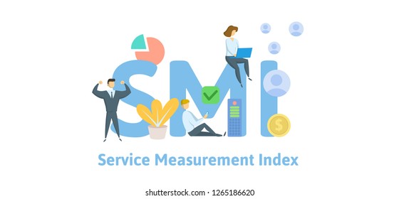 SMI, Service Measurement Index. Concept with keywords, letters and icons. Colored flat vector illustration. Isolated on white background.