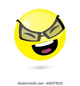SMIL ICON. Laughter through glasses. ILLUSTRATION FOR YOUR DESIGN.