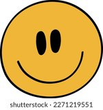 Smile in 70s or 60s Retro Style. Smiling 1970 Icon. Seventies Element. Groovy Flowers. Hand Drawn Vector Illustration.