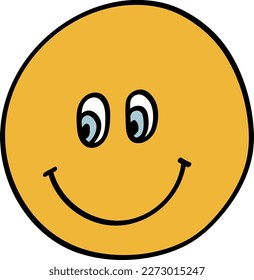 Smile in 70s or 60s Retro Style. Smiling 1970 Icon. Seventies Element. Groovy Flowers. Hand Drawn Vector Illustration.