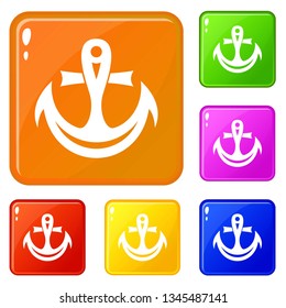 Smile anchor icons set collection vector 6 color isolated on white background