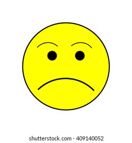 Smile angry sign on white background. Isolated on white background.  Symbol grumpy. Sadness picture . Yellow sticker illustration. Vector illustration.