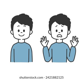 Smile and anxious-looking male vector illustration