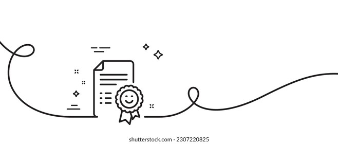 Smile award line icon. Continuous one line with curl. Positive feedback rating sign. Customer satisfaction symbol. Smile single outline ribbon. Loop curve pattern. Vector