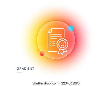 Smile award line icon. Gradient blur button with glassmorphism. Positive feedback rating sign. Customer satisfaction symbol. Transparent glass design. Smile line icon. Vector