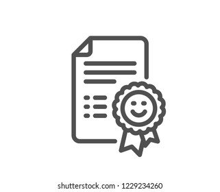 Smile award line icon. Positive feedback rating sign. Customer satisfaction symbol. Quality design flat app element. Editable stroke Smile icon. Vector