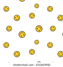 Smile Background. Pattern Of Happy Love  Face Icon . Smiling Emoticon Texture.