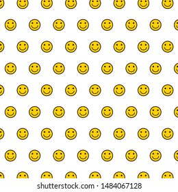 Smile Background. Seamless Pattern Of Happy Smiley Face Icon . Smiling Emoticon Texture.