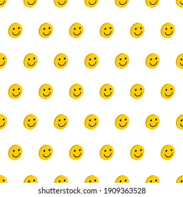 Smile Background. Seamless Pattern Of Happy Face Icon . Smiling Emoticon Texture.