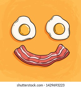 Smile Bacon and Egg Illustration for Breakfast on Orange background