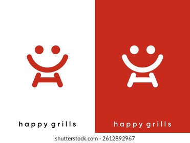 smile with bbq logo. happy food vector design concept
