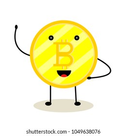 Smile bitcoin cryptocurrency symbol coin.
Modern flat style vector illustration icons. 
Isolated on white background. Happy golden bitcoin currency. Digital futuristic internet blockchain money. 