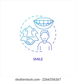 Smile blue gradient concept icon. Be positive with colleagues. Boost self confidence at work abstract idea thin line illustration. Isolated outline drawing. Myriad Pro-Bold font used