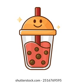 smile boba bubble drink with straw, cartoon flat vector illustration isolated on white background. graphic element for website.