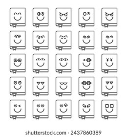 smile book emoticons set vector illustration
