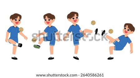 smile boy cartoon character playing sepak takraw, traditional thai takraw, health, happy man workout, healthy lifestyle illustration