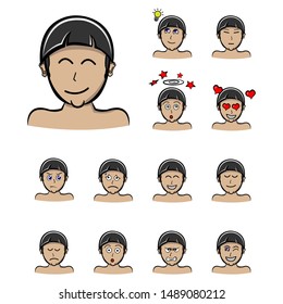smile boy Set of different emotions male character. Handsome man emoji with various facial expressions. Vector illustration in cartoon style
