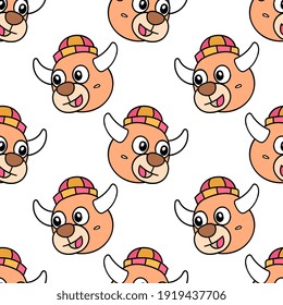 smile buffalo head seamless pattern textile print. Great for summer vintage fabric, scrapbooking, wallpaper, giftwrap. repeat pattern background design