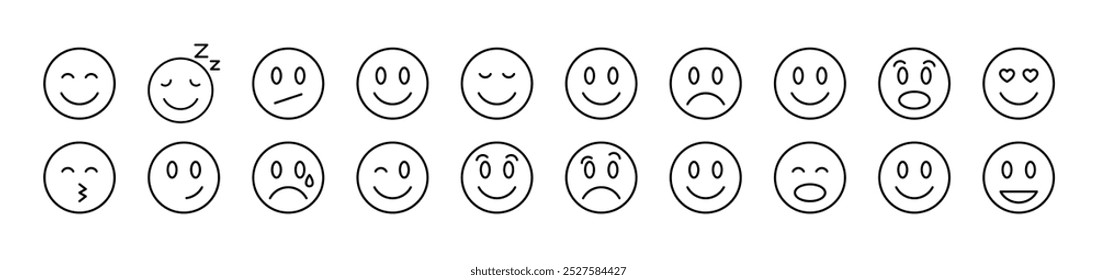 Smile Bundle of Thin Icons. Editable Stroke. Suitable for Web Sites, Books, Cards, Apps 