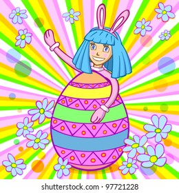 Smile bunny girl with easter egg