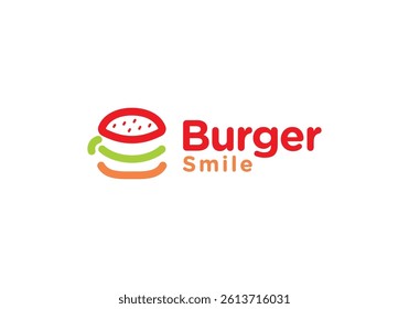 smile burger logo combination. happy food restaurant vector design inspiration