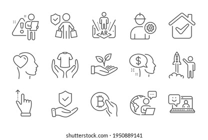 Smile, Buyer insurance and Pay line icons set. Helping hand, Hold t-shirt and Engineer signs. Insurance hand, Friend and Touchscreen gesture symbols. Line icons set. Vector