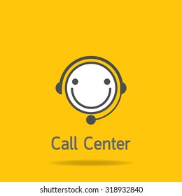 Smile Call Center Icon On Yellow Background : Logo Vector
